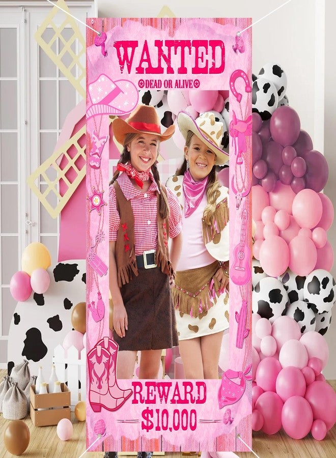 Woosytoo Large Cowgirl Party Decorations Pink Western Wanted Photo Banner Fun Frame Banner West Wanted Photo Booth Prop Wild Western Selfie Banner for Wild West Birthday Games Party Decoration Supplies - Image 5